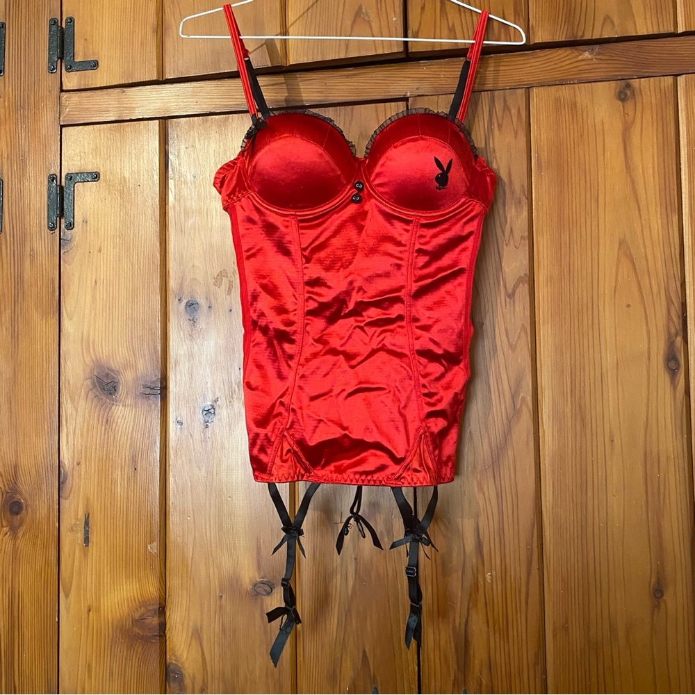 PLAYBOY Red Satin Bustier with Garters
